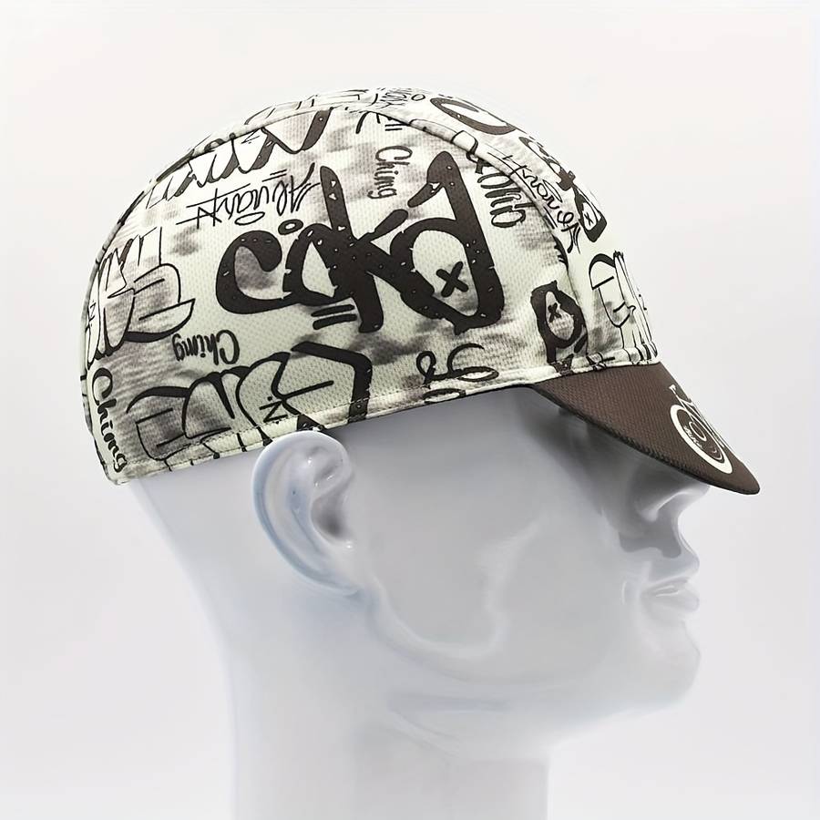 1pc Retro-Inspired Quick-Dry Cycling Cap with Graffiti Bicycle Design Breathable Sun-Protectiv