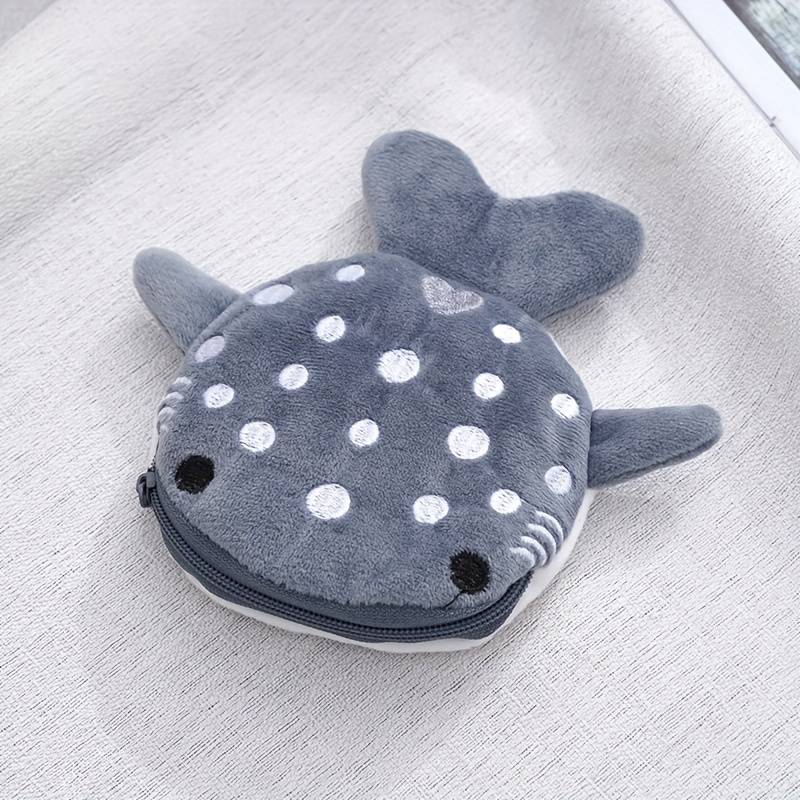 1pc Cute Big Mouth Shark Design Men's Coin Wallet Small Wallet Plush Bag