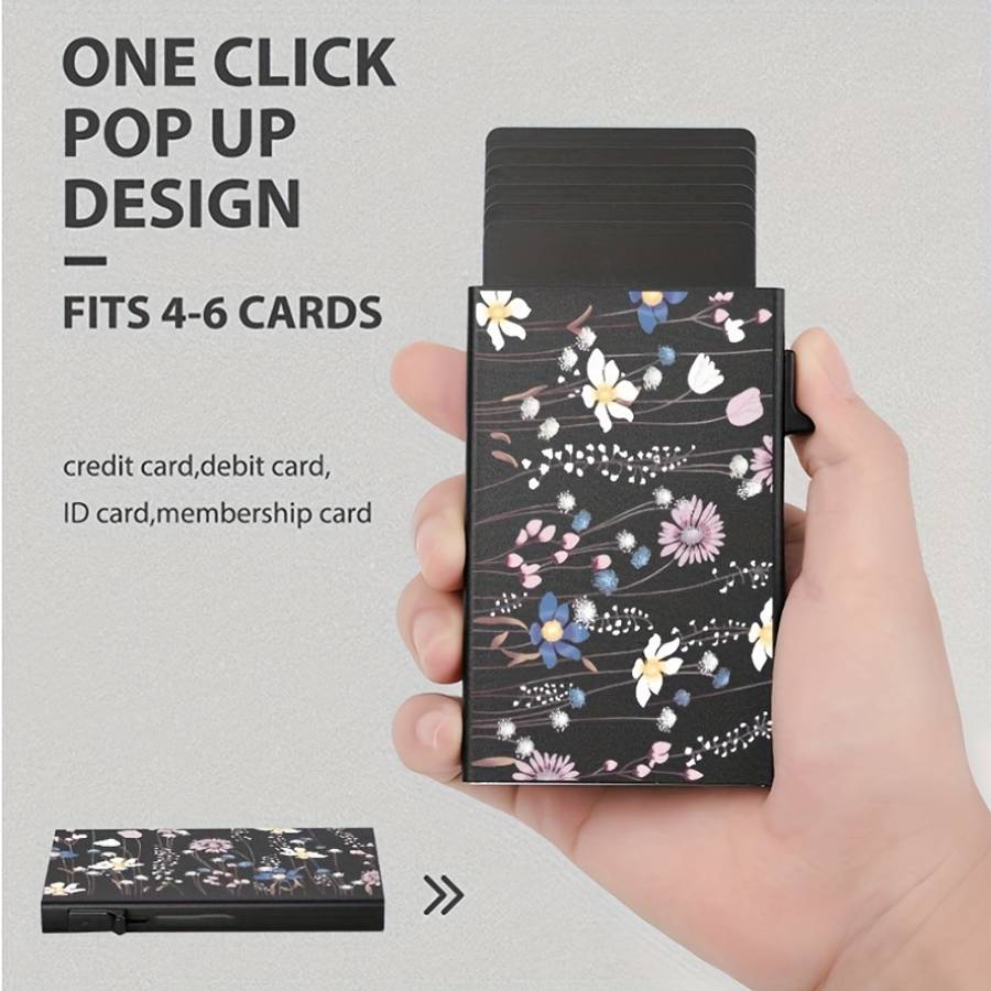 Rfid-Blocking Aluminum Alloy Walletsleek Black Pop-Up Credit Id Card Holder With Easy Acc