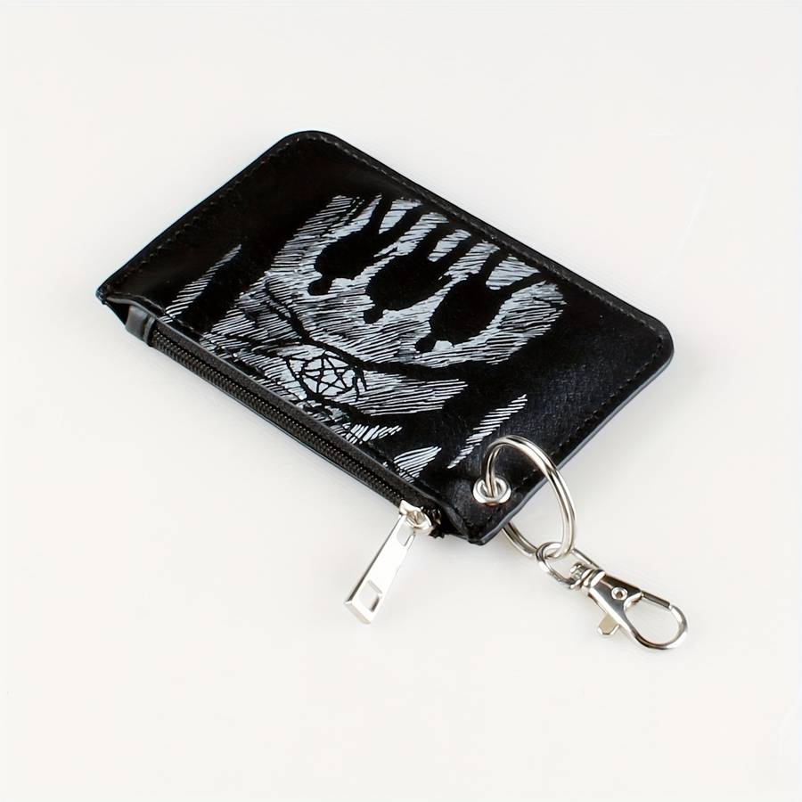 Retro Pattern Mini Credit Card Case Pu Leather Wallet Zipper Women'S Coin Purse With Hook