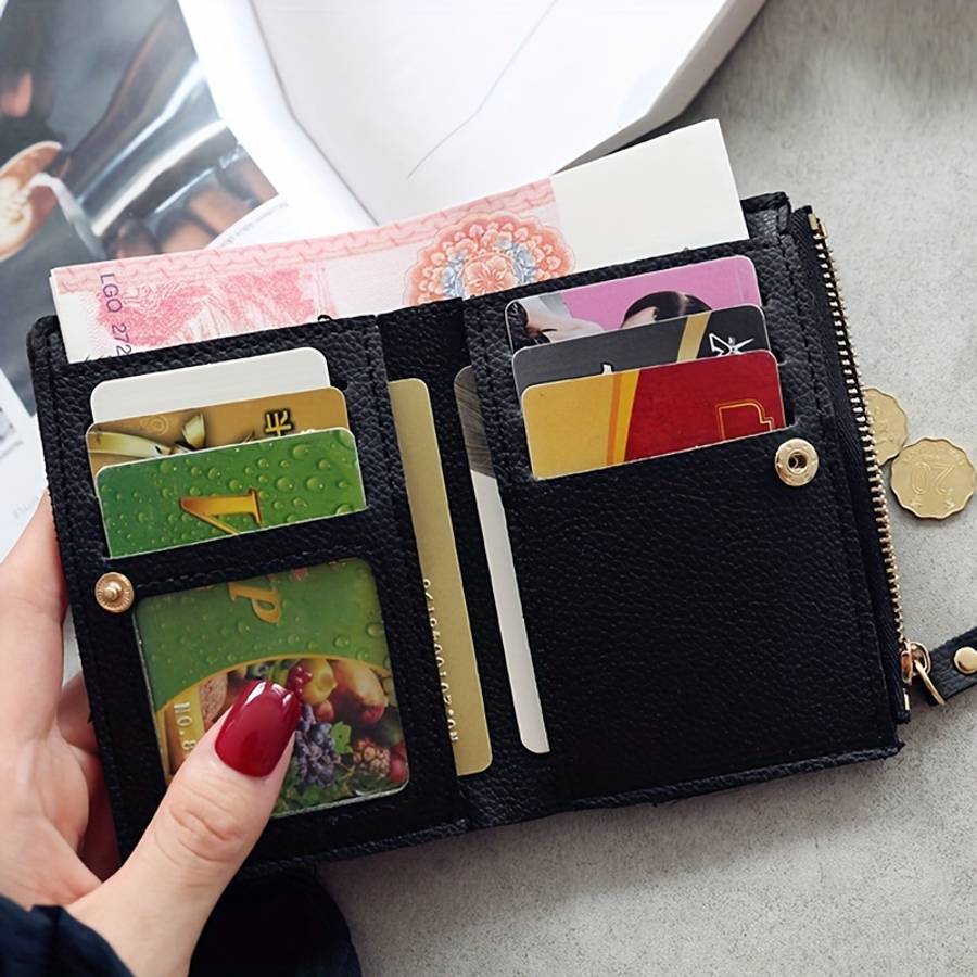 Women'S Cherry Embroidery Wallet Casual Slim Zipper Closure With Polyester Lining And Zip