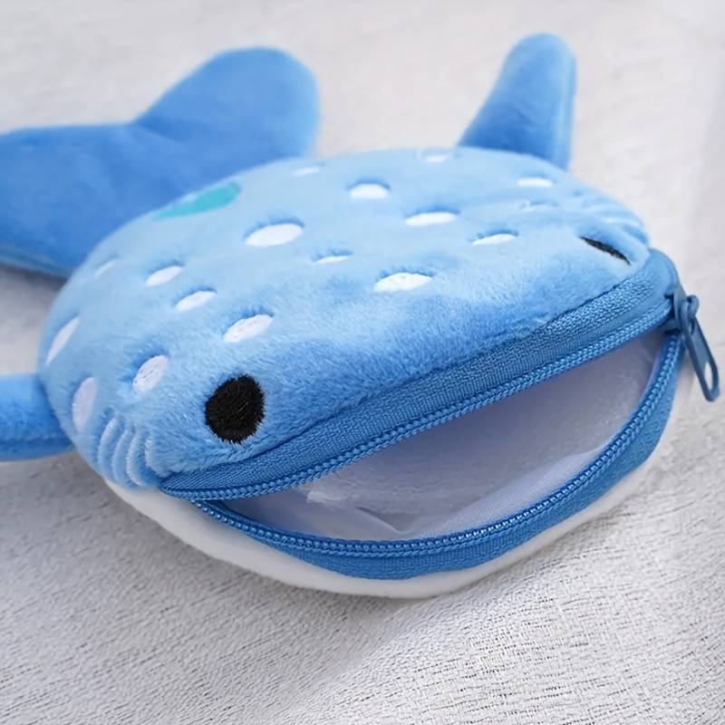 1pc Cute Big Mouth Shark Design Men's Coin Wallet Small Wallet Plush Bag