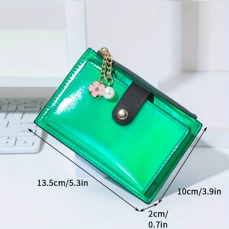 1pc Everyday Comfort Chic Holographic Synthetic Leather Wallet with Zipper Coin Purse Multiple