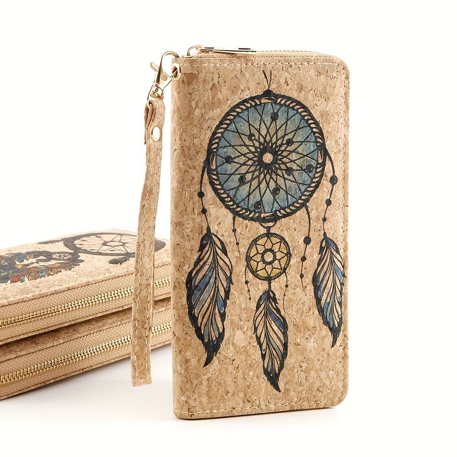 1pc Women'S Classic Faux Leather Wallet with Dreamcatcher Print Multi-Functional Large Capacity Z