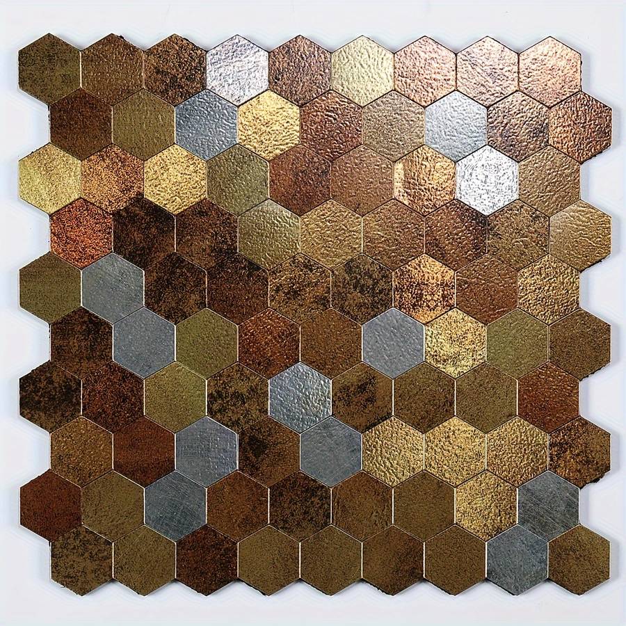 10PCS Luxury Textured Stainless Steel Mosaic Wall Stickers Waterproof Non