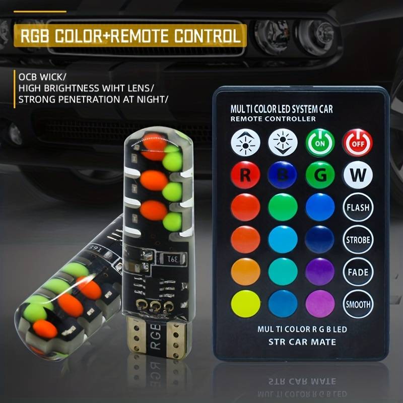 1 Set Car LED Lights New COB RGB Demonstration Wide Light T10 Colorful Burst Flash Co