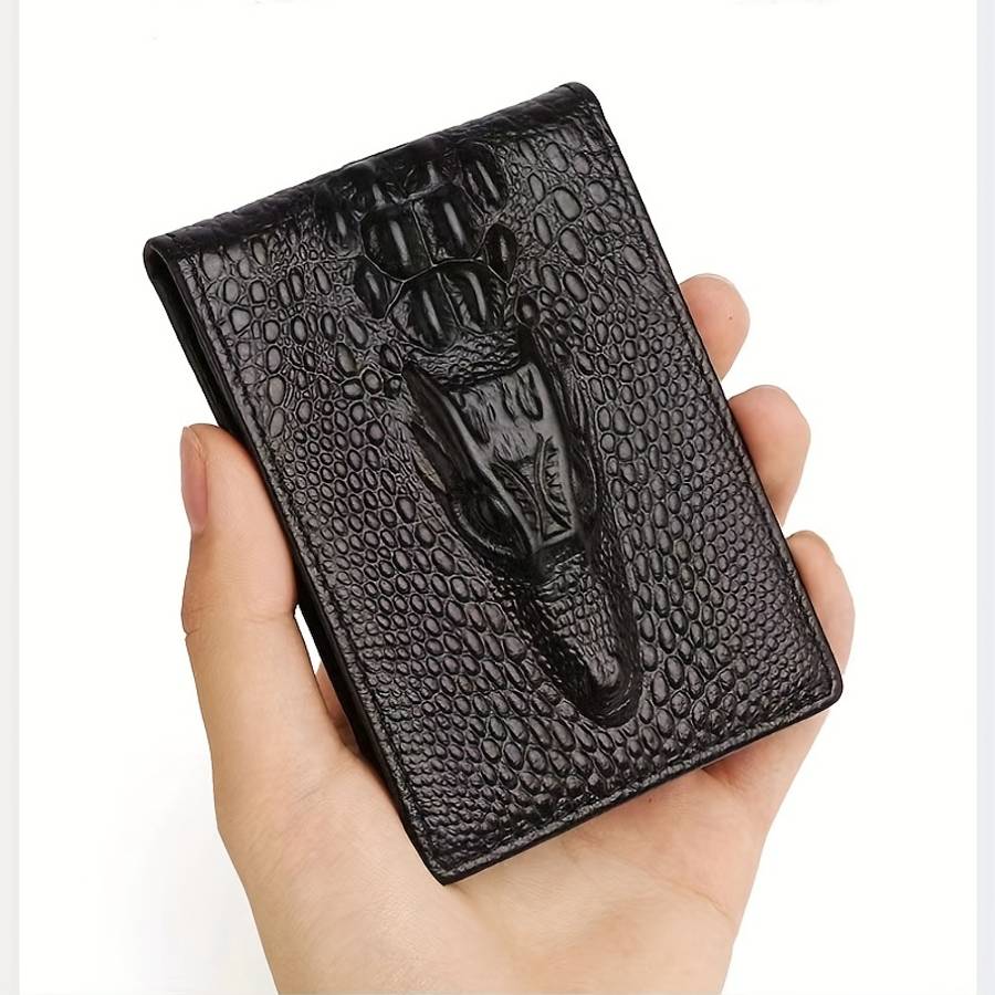 Men'S Crocodile Pattern Short Wallet Cool Slim Wallet Multiple Card Slots Purse Card Holder Hor