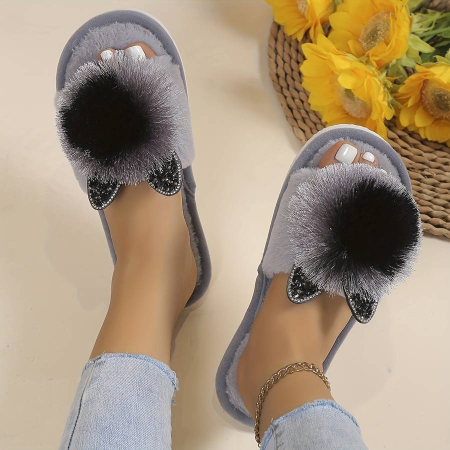 Cotton Slippers Color Smooth Surface Pink Cat Head Sizeuk 4.5-5