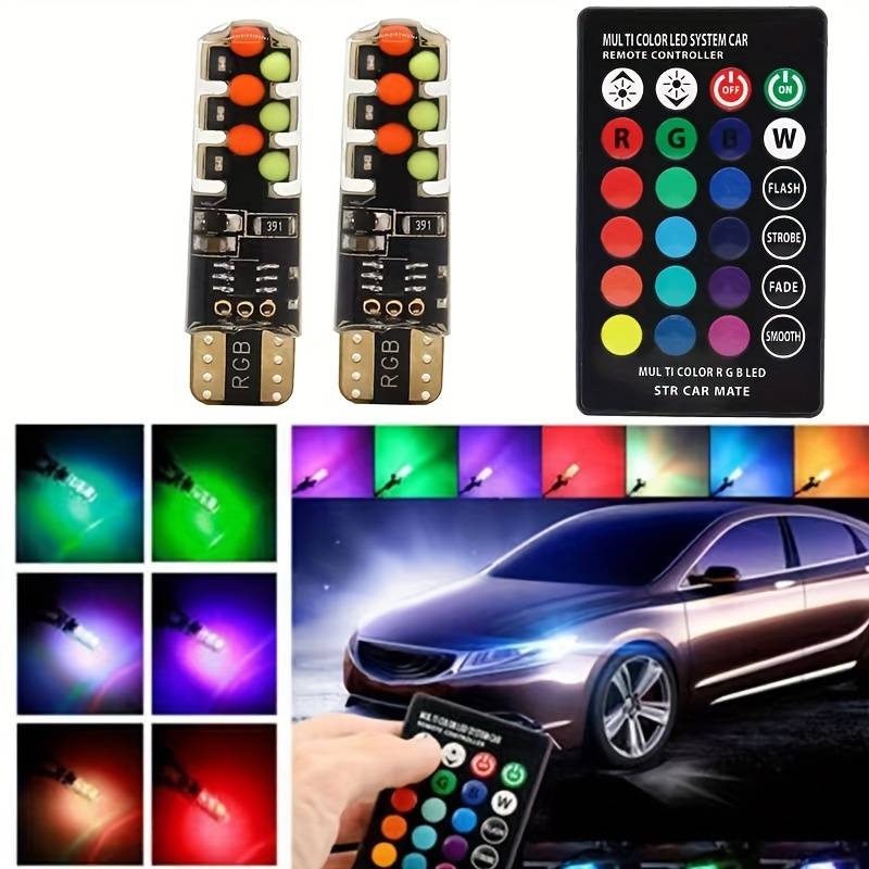 1 Set Car LED Lights New COB RGB Demonstration Wide Light T10 Colorful Burst Flash Co