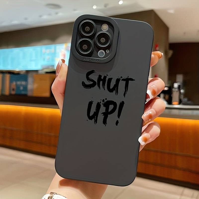 1Pc Black For iPhone 16 Pro Max Slogan Pattern Phone Case