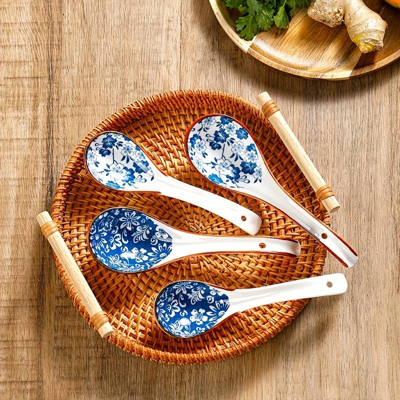 4pcs Ceramic Soup Spoon Japanese Home Use Creative Cute Ramen Noodle Spoon Soup Serving Spoon D