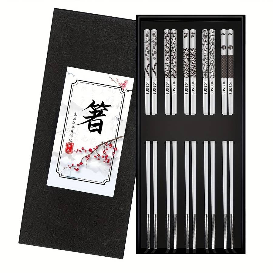 Chopsticks Style Chinese Style Ink Painting 5 Pairs In Gift Box
