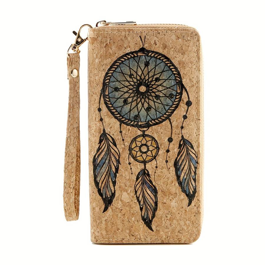 1pc Women'S Classic Faux Leather Wallet with Dreamcatcher Print Multi-Functional Large Capacity Z