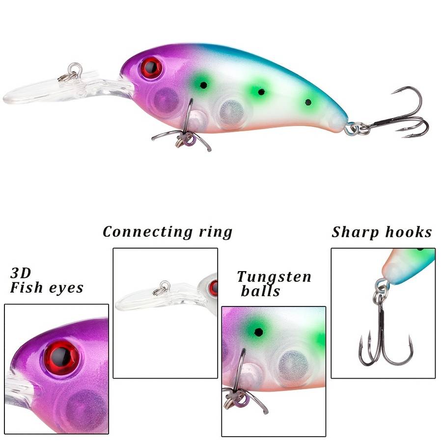 1pc Fishing Lure Realistic Rocker Design Durable ABS Hard Bait Vibrant Colors with Black R