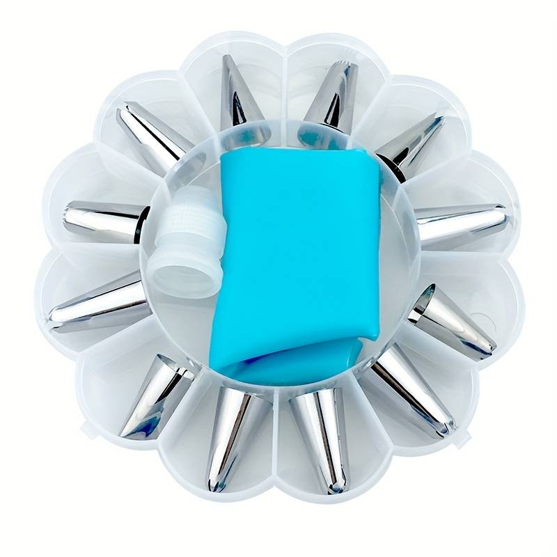 Professional Cake Decorating Head Color 14 Piece Flower Shaped Box Piping Tip  Orange