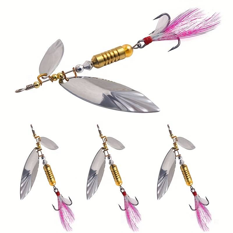 1pc Metal Sliver Rotating Sequins Spoon Lure 7g 10g Spinner Fishing Hard Bait With Feather Treb