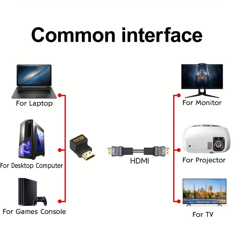 1pc High-Quality 90-Degree HDTV Adapter Male to Female 2.0 Cable with 4K@60Hz HDR Support