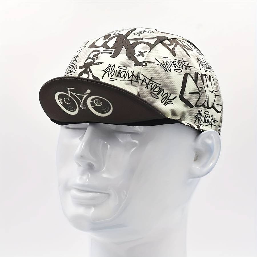 1pc Retro-Inspired Quick-Dry Cycling Cap with Graffiti Bicycle Design Breathable Sun-Protectiv