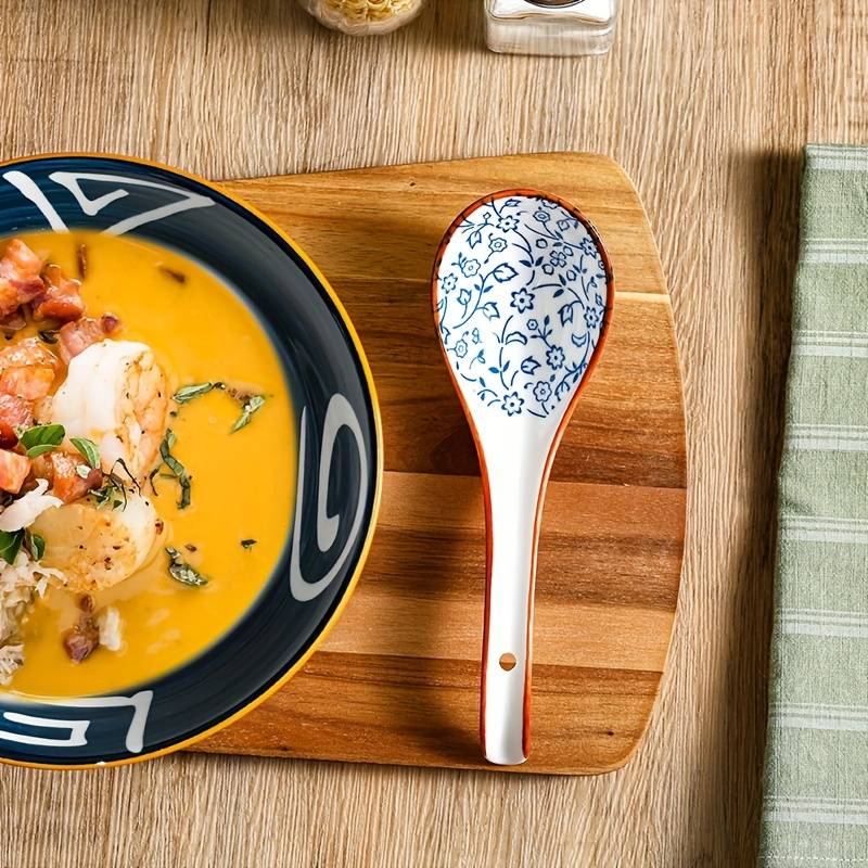 4pcs Ceramic Soup Spoon Japanese Home Use Creative Cute Ramen Noodle Spoon Soup Serving Spoon D