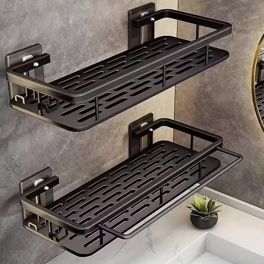 Bathroom Storage Rack Color 4Pcs Black Rectangular Storage Rack