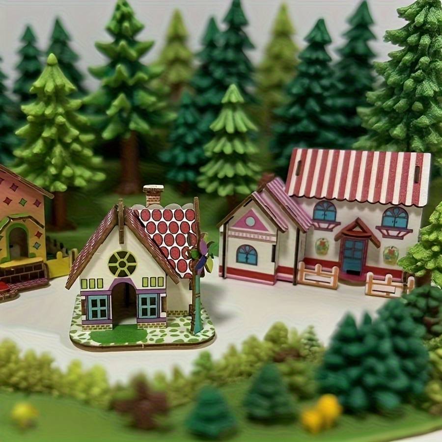 Building Toy Architectural Model Toy Set Style Forest Cabin Series Quantity 3Pcs