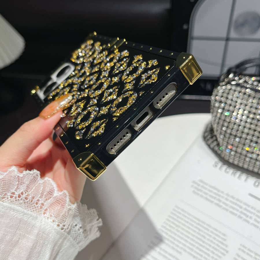 1Pc Golden For iPhone 12 Pro Mirror Rhinestone Phone Case