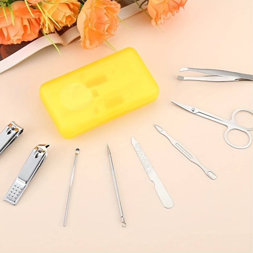 8pcs Manicure Pedicure Set Portable Nail Clippers Kit with Eyebrow Scissors Grooming Tools