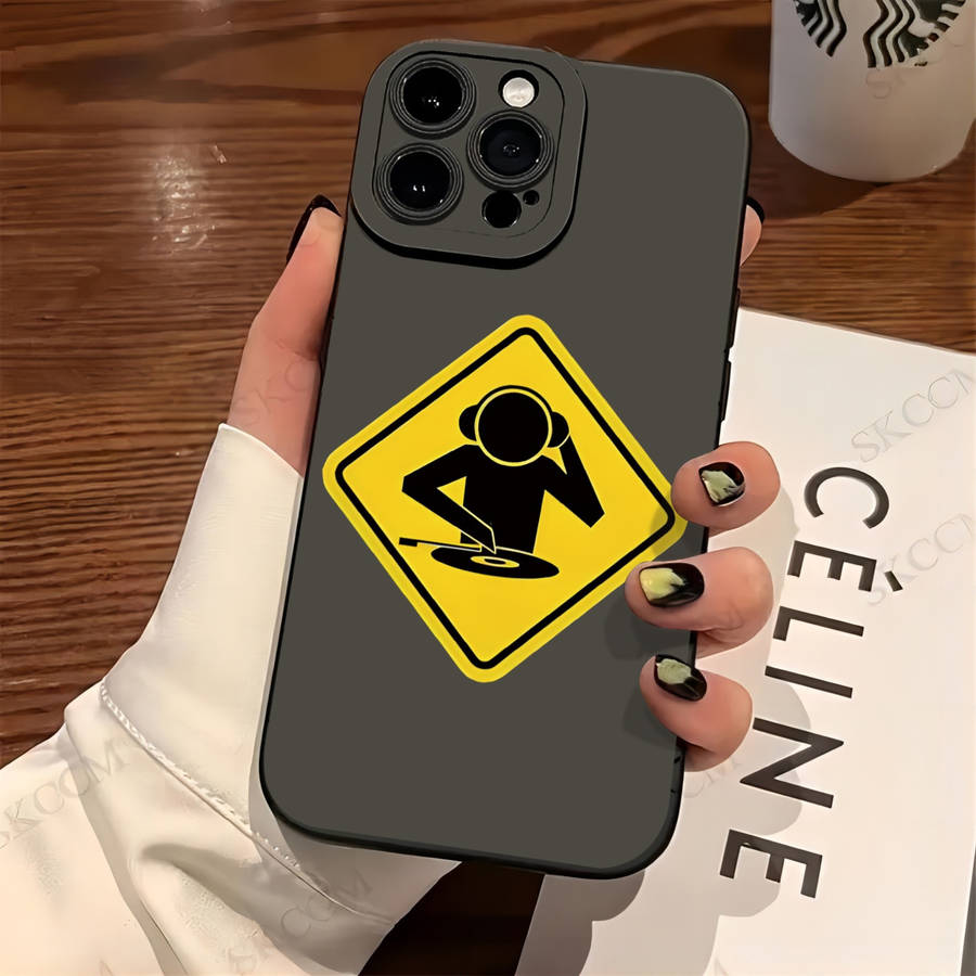 1Pc Black For iPhone 15 Pro Max Cartoon Safety Signs Phone Case