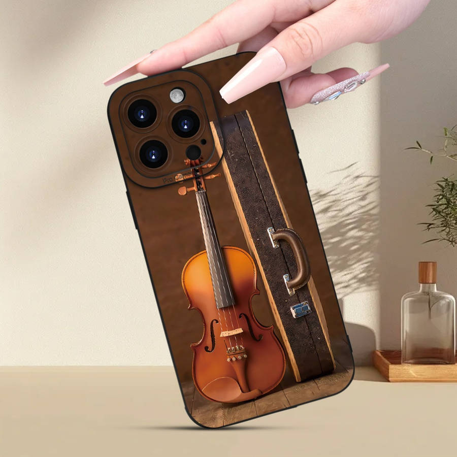 1Pc Black For iPhone XS Violin Print Phone Case
