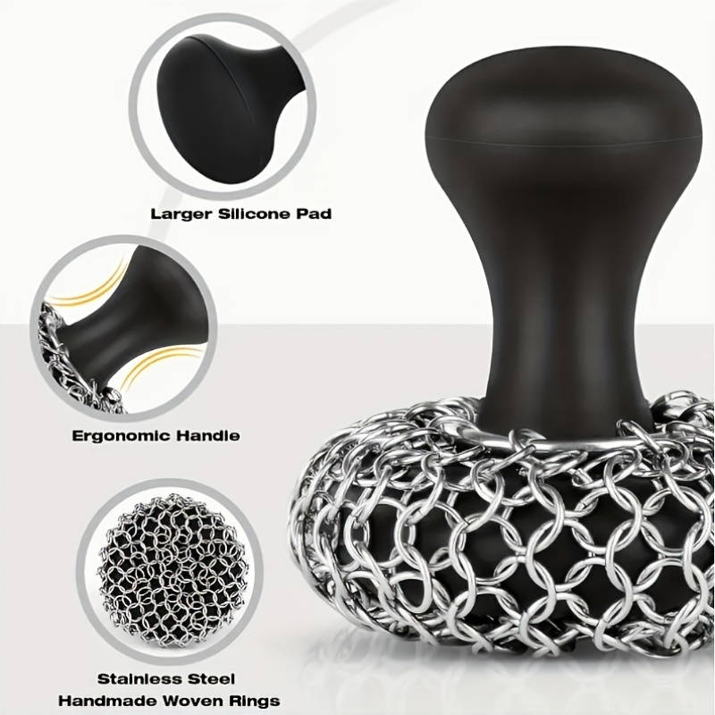 1pc Hard Silicone Stainless Steel Cast Iron Scrubber with Scouring Pad Non-Electric Durable