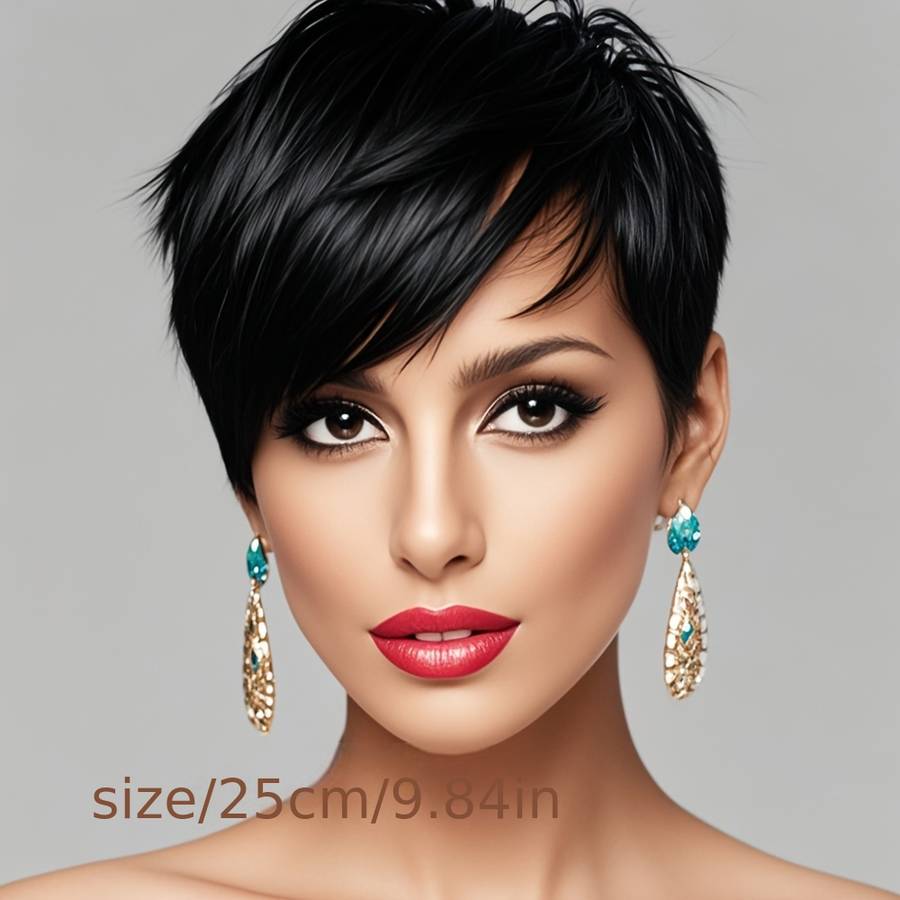 Black Womens Wigs Hair Length 25.4Cm