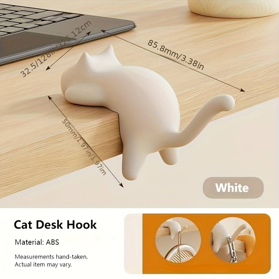 Cute Cat Desktop Hook Cat Shaped Adhesive Hook In 3 Colors color 1 White