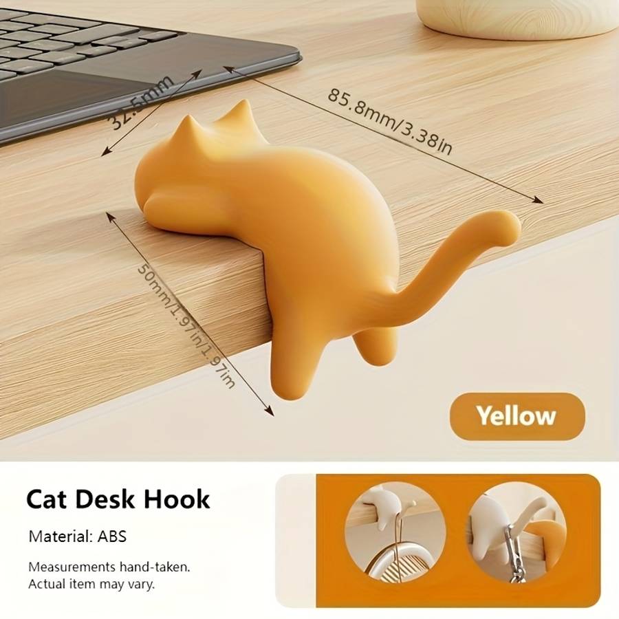 Cute Cat Desktop Hanger Cat Shaped Adhesive Hanger In 3 Colors color 1pc Yellow