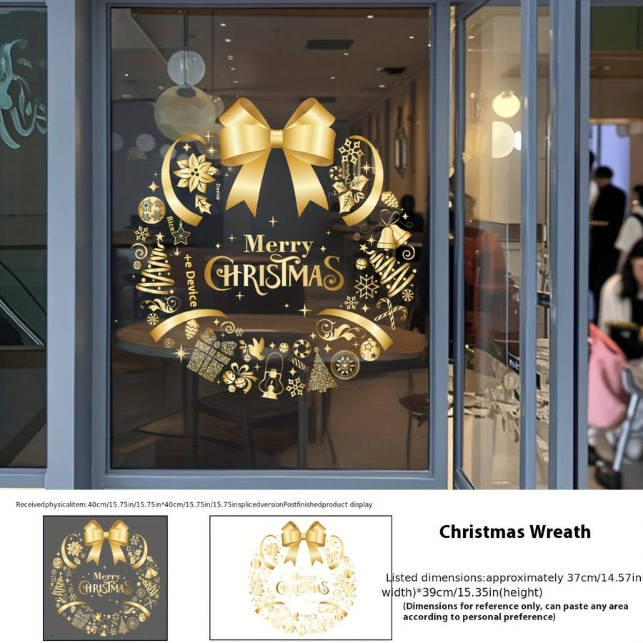 Window Stickers Color Golden Christmas Wreath Quantity1 Piece