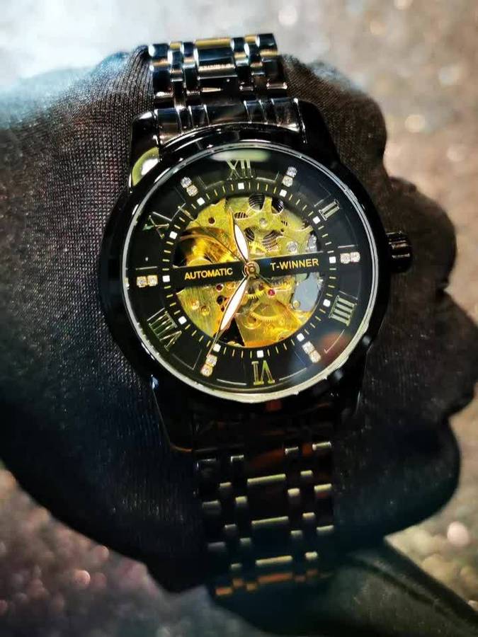 Luxury Men Luxury Golden Skeleton Automatic Mechanical Watch Luminous