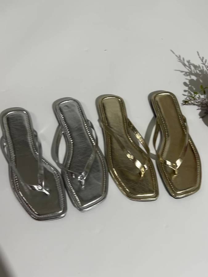 Ladies Summer Flip Flops Silvery Uk 2