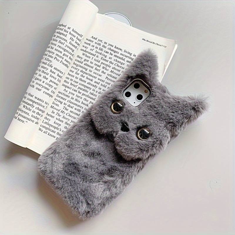 1Pc Pink Red For iPhone 15 Soft Winter Cat Plush Phone Case