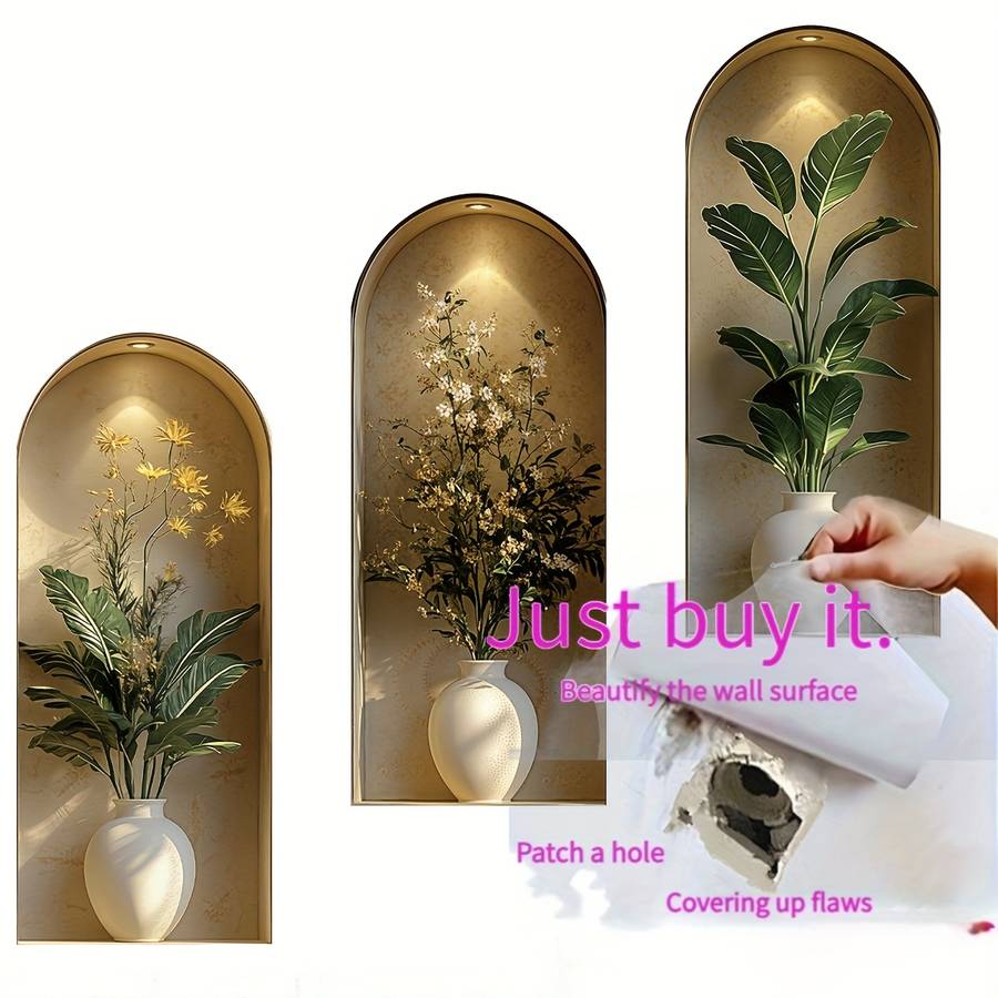 6PCS Premium Self Adhesive Flat Print Vibrant Flower Wall Stickers Faux Bathroom