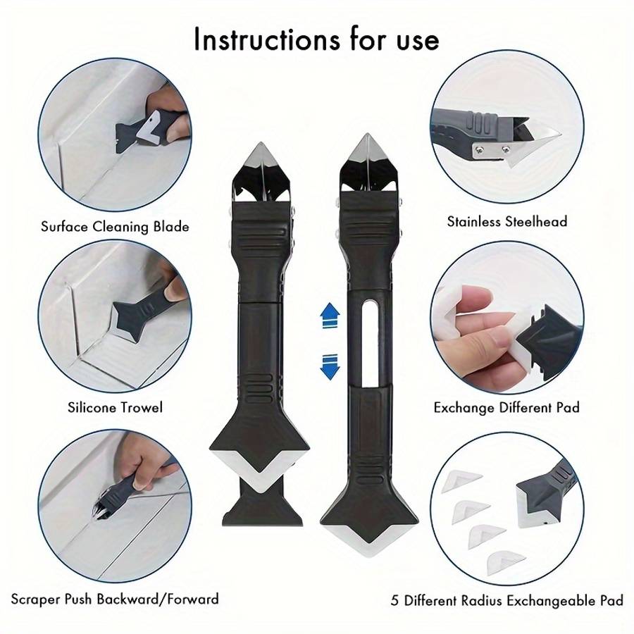 5In1 Silicone Caulking Tool Kit Multifunctional Grout Remover And Finisher For Bathroom