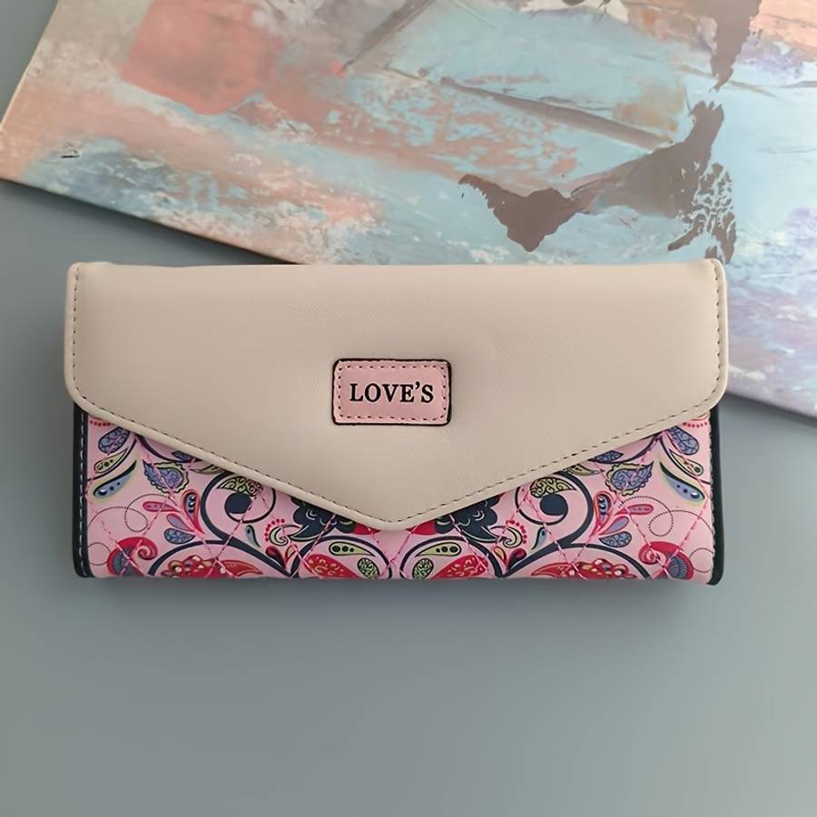 Women'S Three-Fold Walletmodern Floral Print With Snap Closure Multi-Compartment Card H