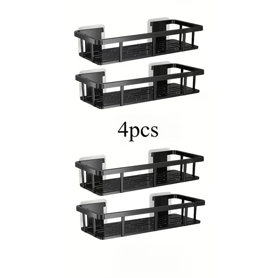 Bathroom Storage Rack Color 4Pcs Black Rectangular Storage Rack