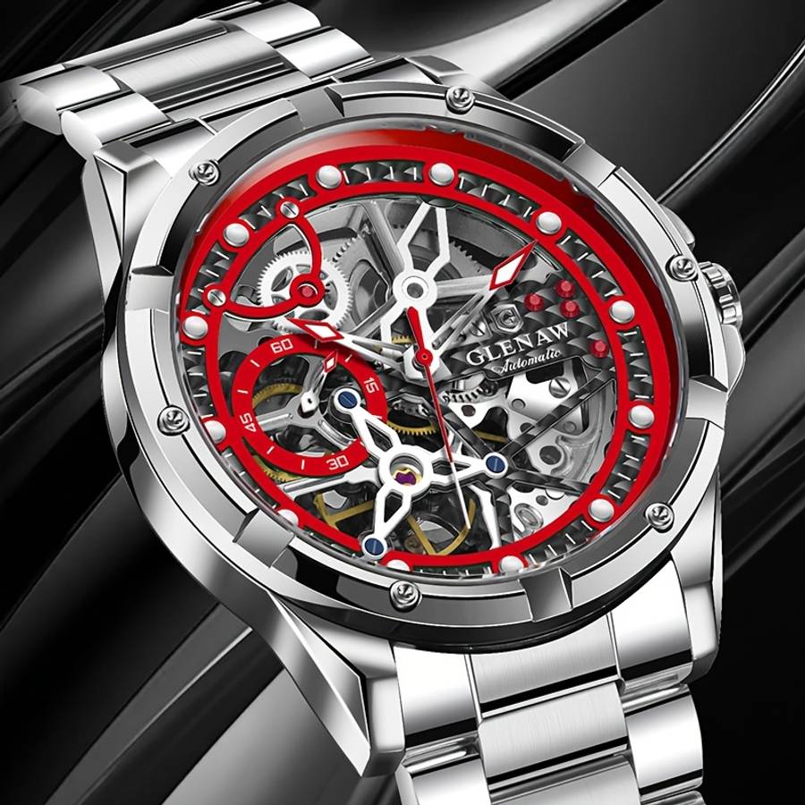 Classic Glenaw Men Automatic Mechanical Watch With Skeleton Self Winding