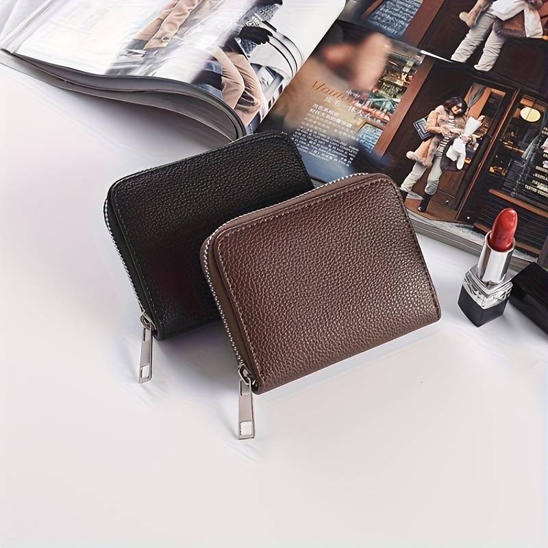Men's Faux Leather Zipper Wallet With Multiple Card Slots C Large Capacity Business Style Black Tex