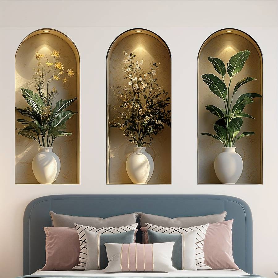 6PCS Premium Self Adhesive Flat Print Vibrant Flower Wall Stickers Faux Bathroom
