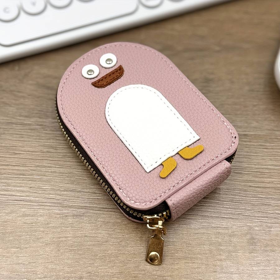 1pc Cute Penguin Cartoon Womens WalletCompact Zippered Card Holder Large Capacity for Bank