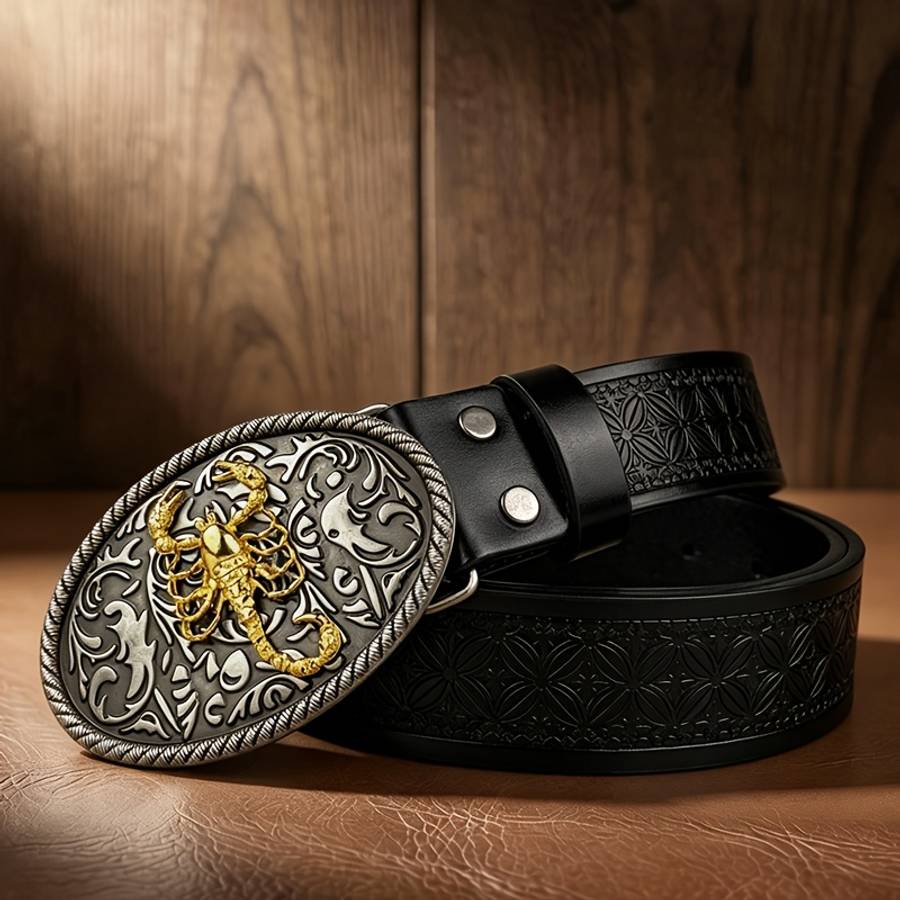 Belt Color Copper Base With Golden Scorpion  Brown Checkered Pattern Size 105 108Cm 41.34 42.52In