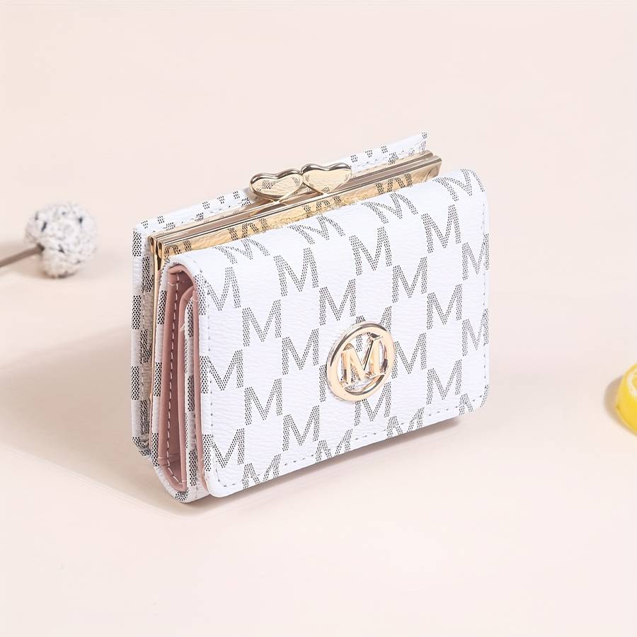 1pc Elegant Women's Mini Trifold Wallet with Stylish Letter Print Snap Closure and Multiple Card