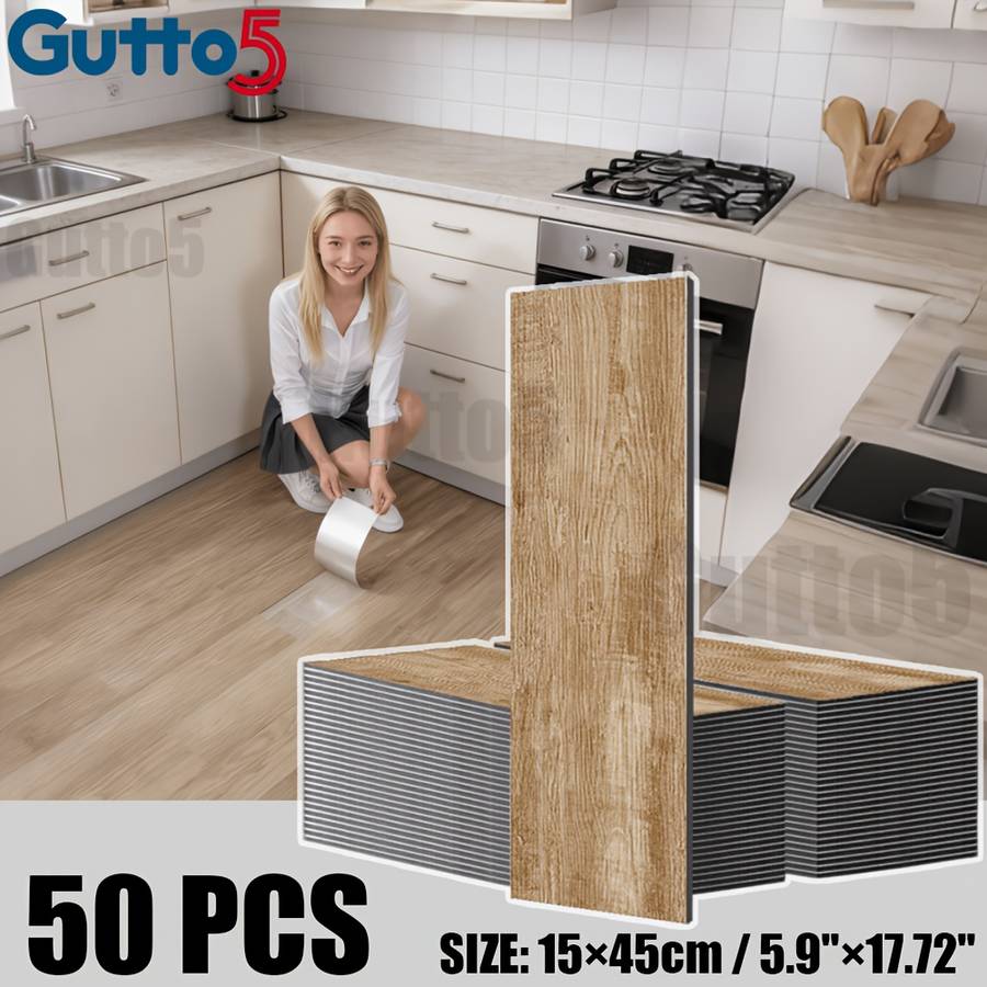Self Adhesive Floor Stickers Light Oak 50 Pcs Covers 3.38O