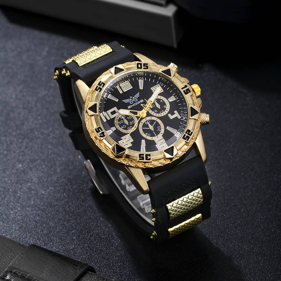 6Pcs Men Fashionable Quartz Watch Set With Wallet Glasses Pen Ambient