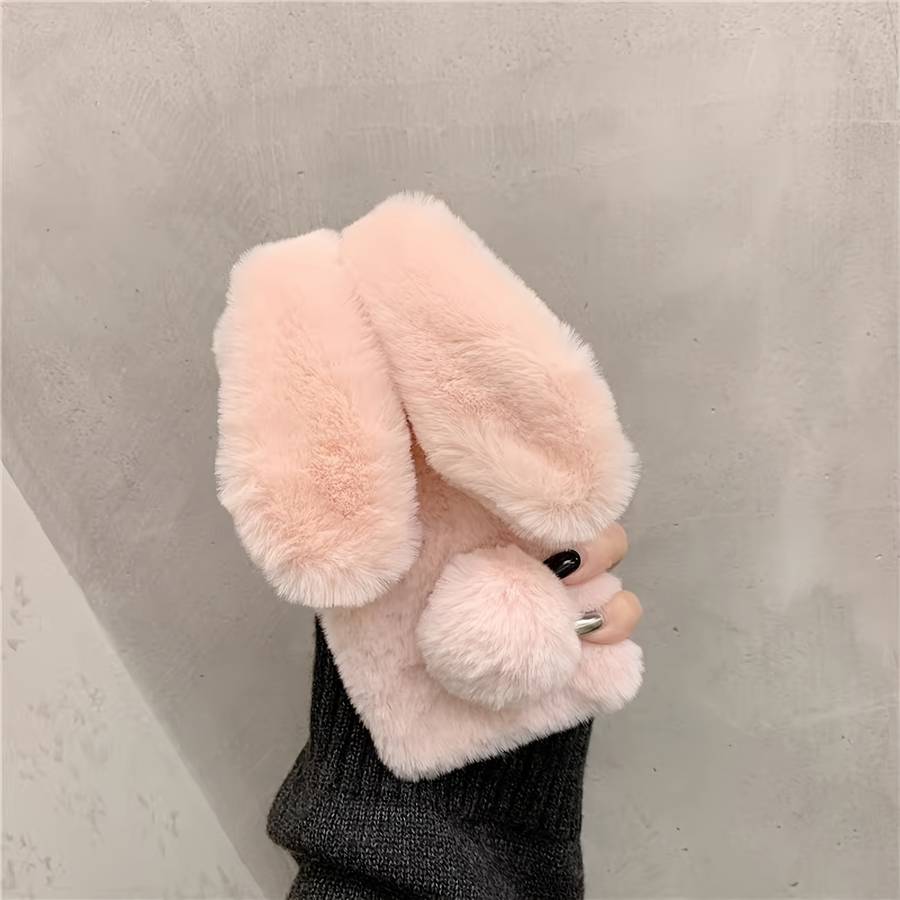 1Pc Grey For iPhone 14 Cute Rabbit Plush Phone Case
